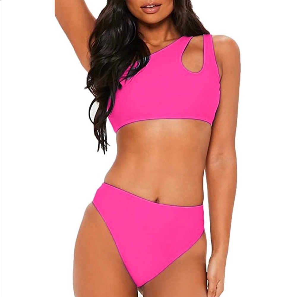 🌸 One shoulder pink bikini